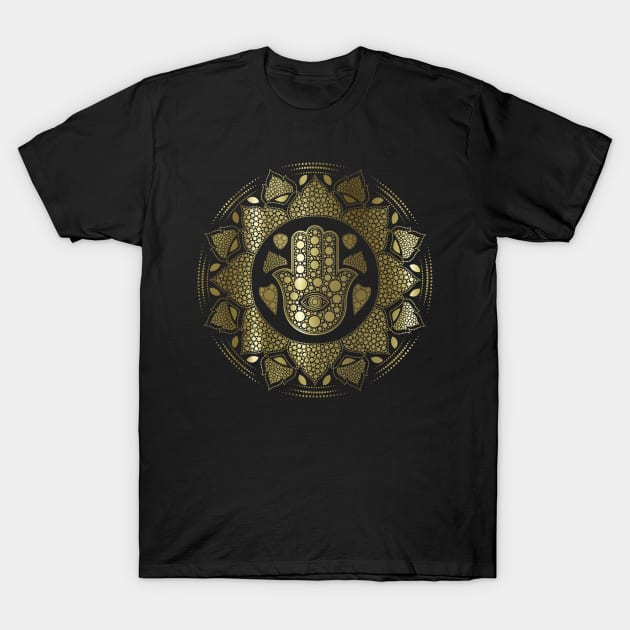 Hamsa Hand - Hand of Fatima in Lotus dot art T-Shirt by Nartissima